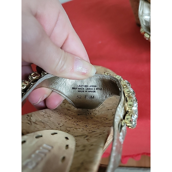 Gianni Bini Cork Wedge Jeweled Sandals,gold,woman's Sz 7.5 M - Picture 7 of 11